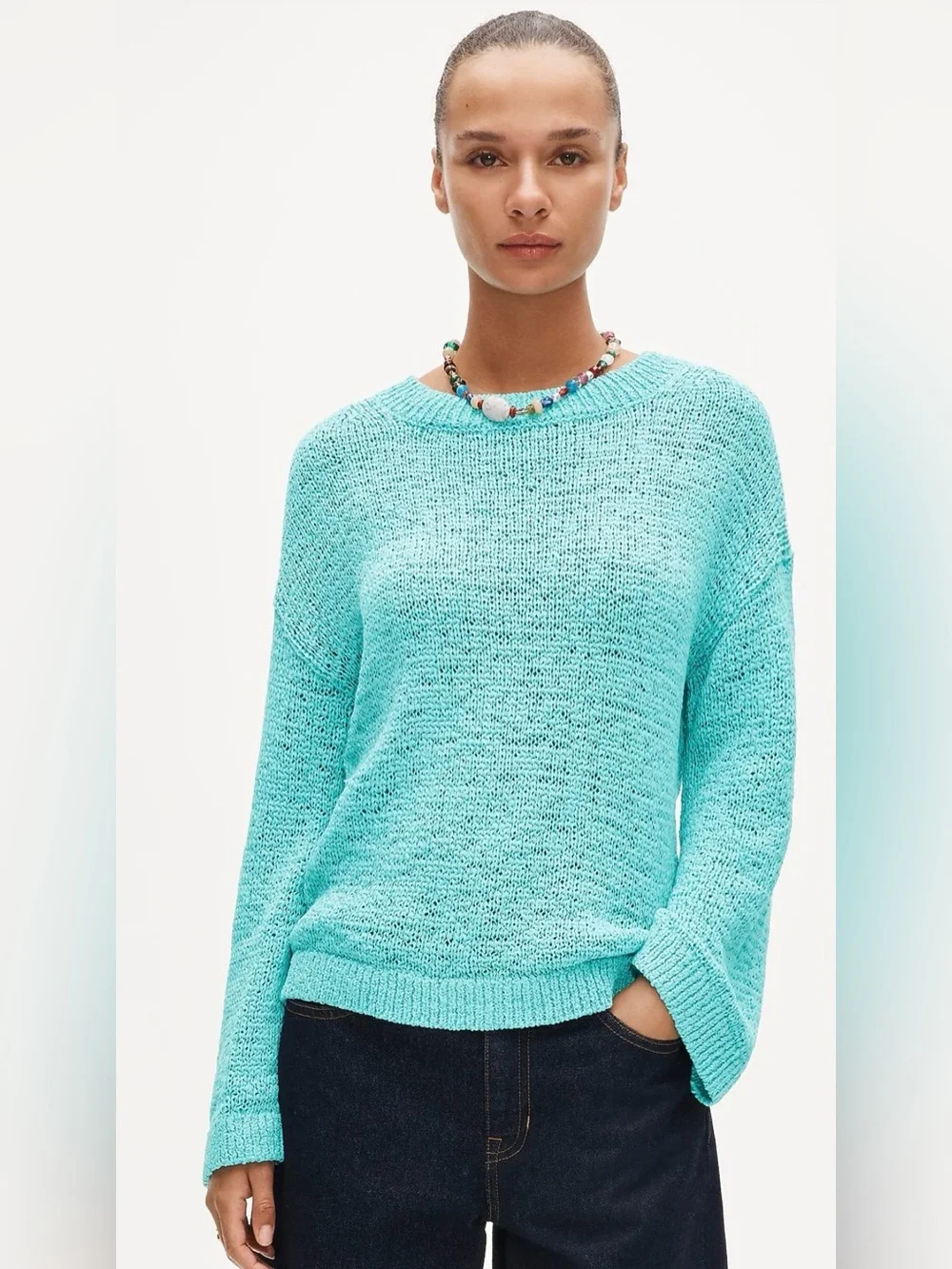 J.Crew Montauk Pullover Crewneck Sweater Top in Liquid Teal Medium M